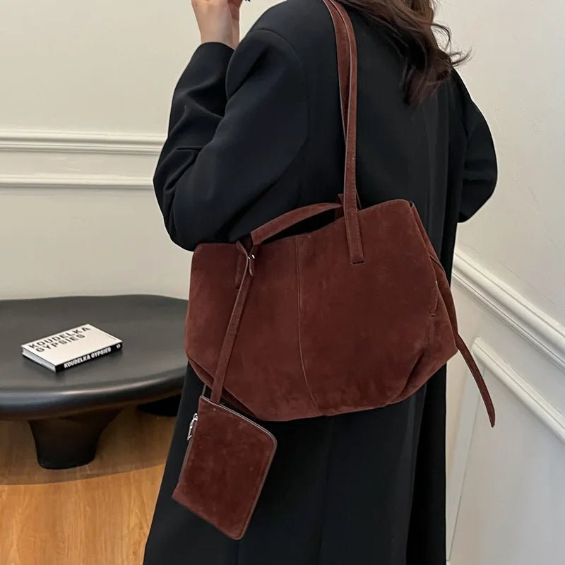 SEAME - Adriana - Vegan Leather Tote Bag with Large Capacity & Coin Purse for Women Brown