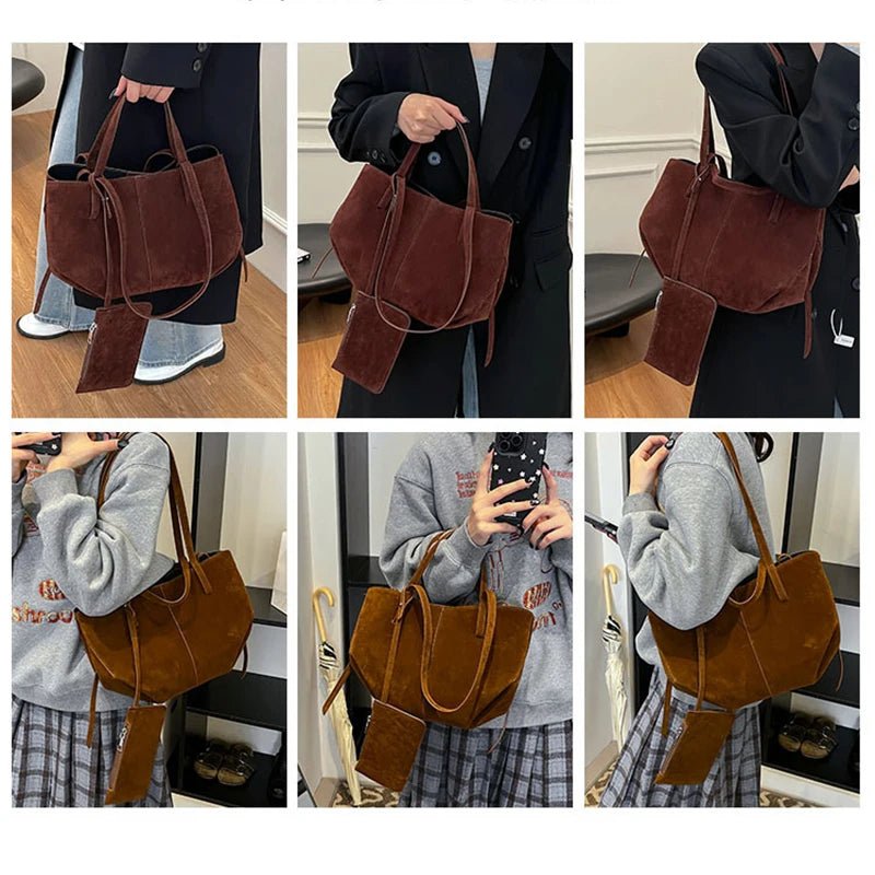 SEAME - Adriana - Vegan Leather Tote Bag with Large Capacity & Coin Purse for Women Brown