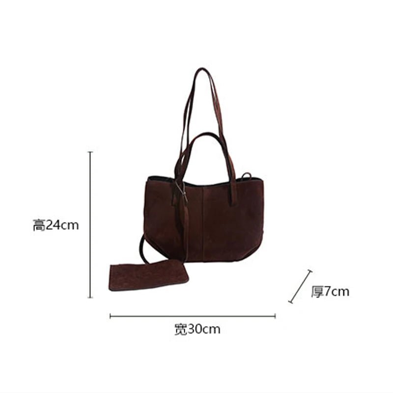 SEAME - Adriana - Vegan Leather Tote Bag with Large Capacity & Coin Purse for Women Dark Brown