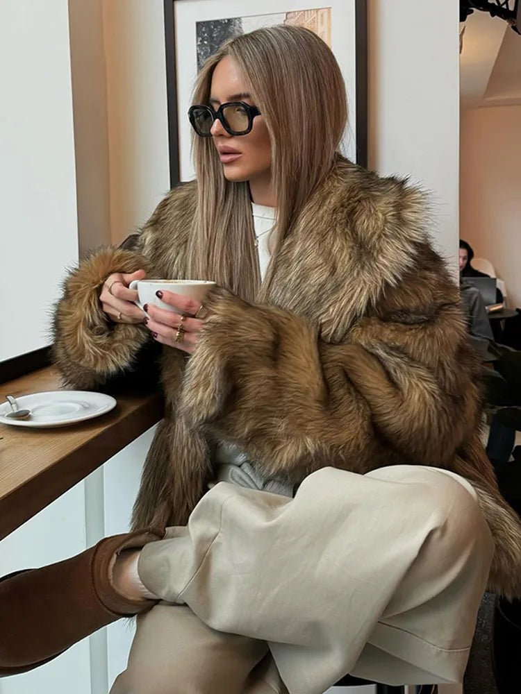 SEAME - Brielle Oversized Faux Fur Coat Brown L