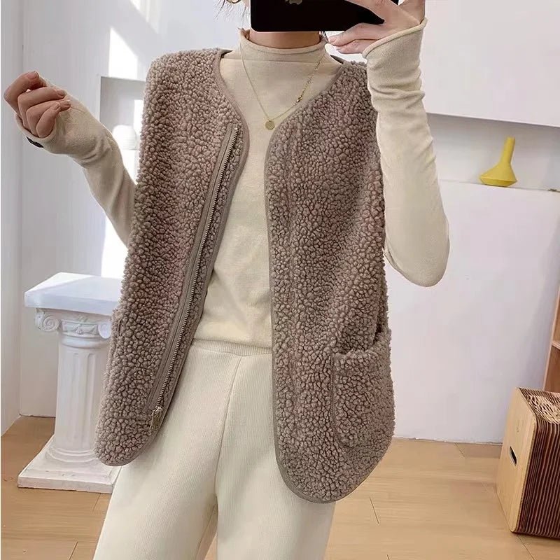 SEAME - Ellen Fleece Vest Jacket Light Brown One Size