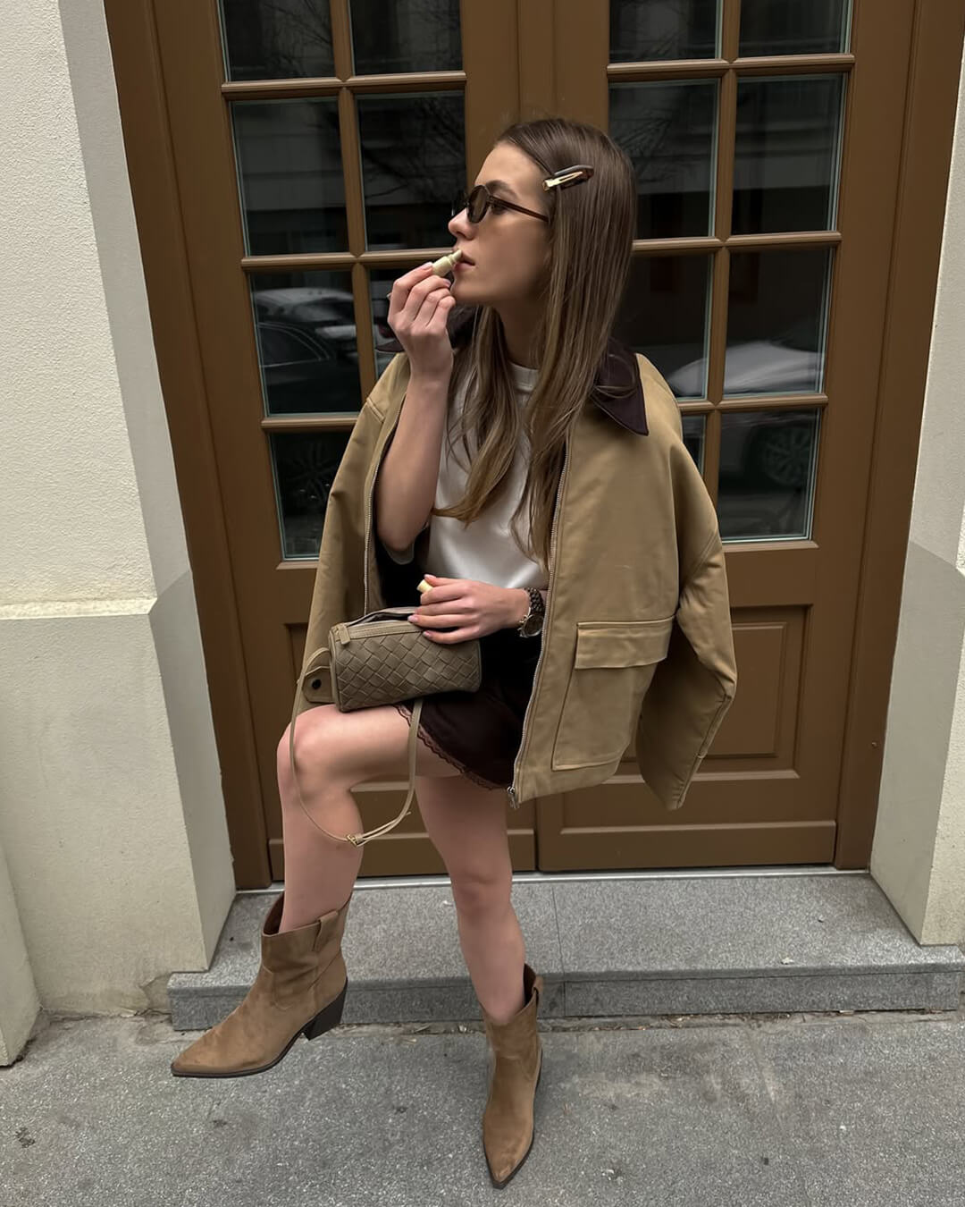 SEAME - Eva Woven Suede Bag Beige Regular