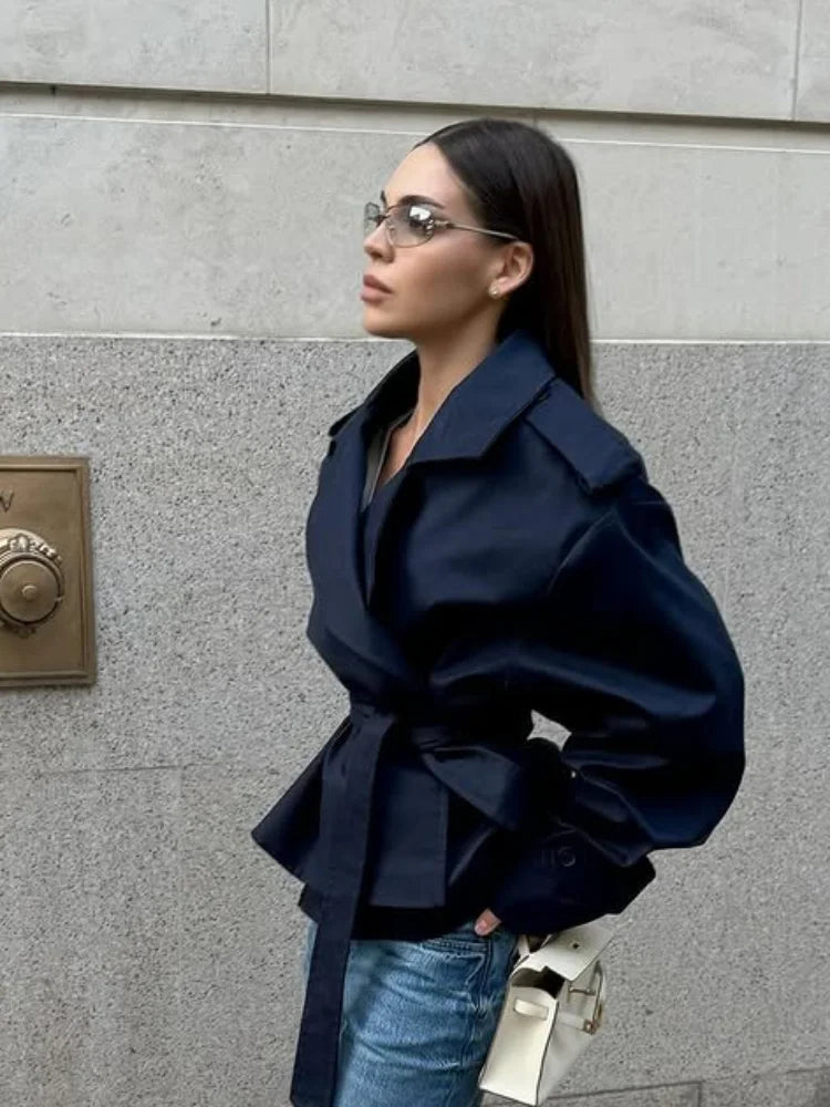 SEAME - Fabiana Oversized Belted Trench Coat Navy L