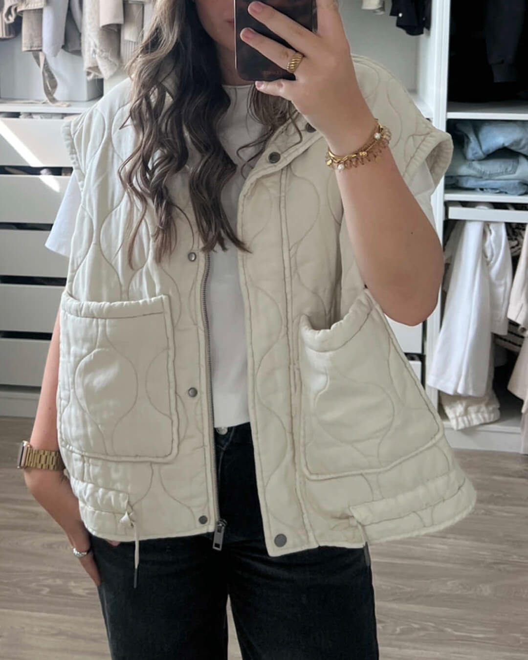 SEAME - Fiona Quilted Padded Vest Creme XS