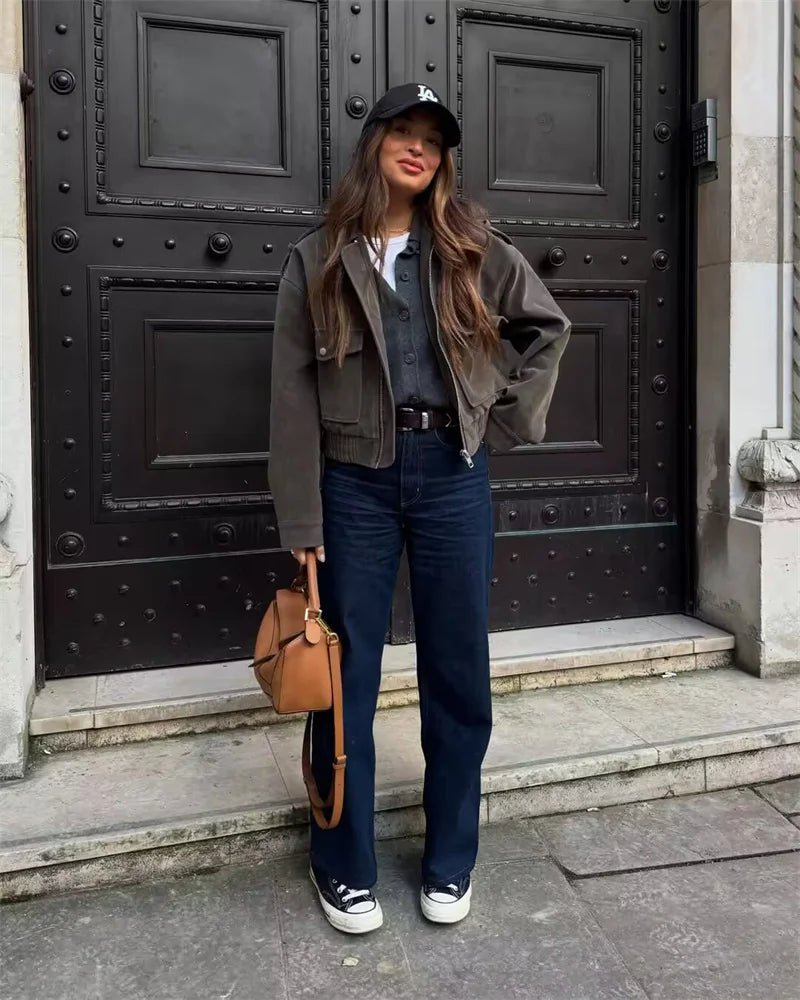 SEAME - Giana Suede Pilot Jacket Gray S