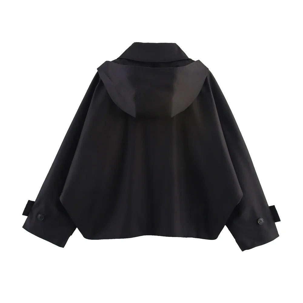 SEAME - Hailey Hooded Windbreaker Jacket Black XS