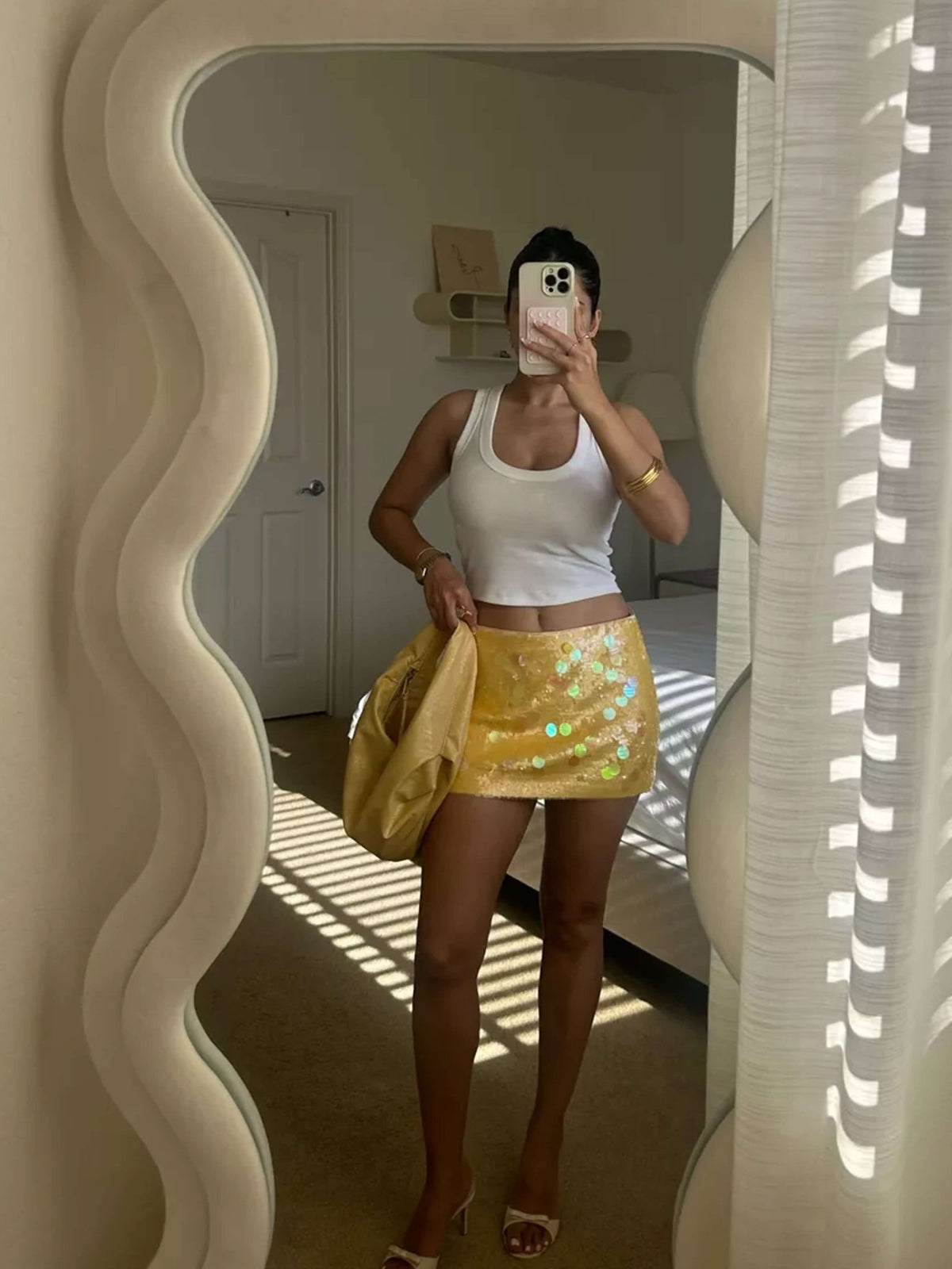 Seame - Ilayda Sequin Mini Skirt Yellow S