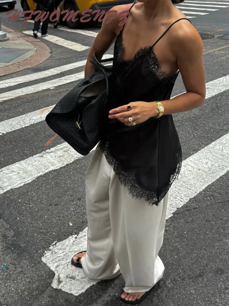 SEAME - Josephine Elegant Lace Top for Women - Strappy Backless Summer Camisole Blue XS