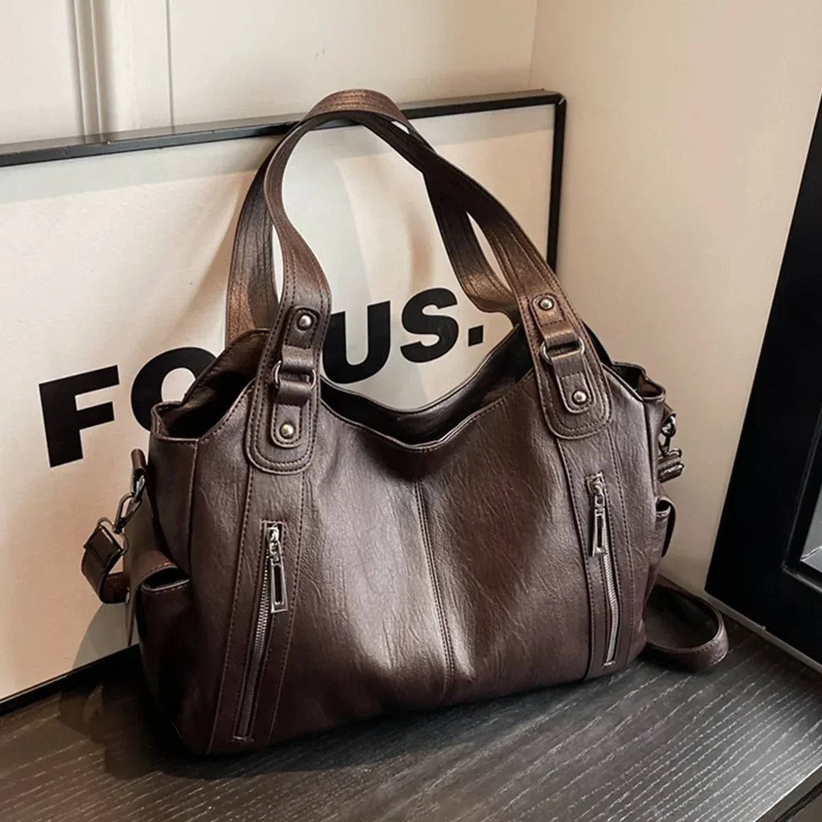 SEAME - Layla - Stylish Shoulder Bag for Women with Contrasting Colors & Spacious Design Dark Brown