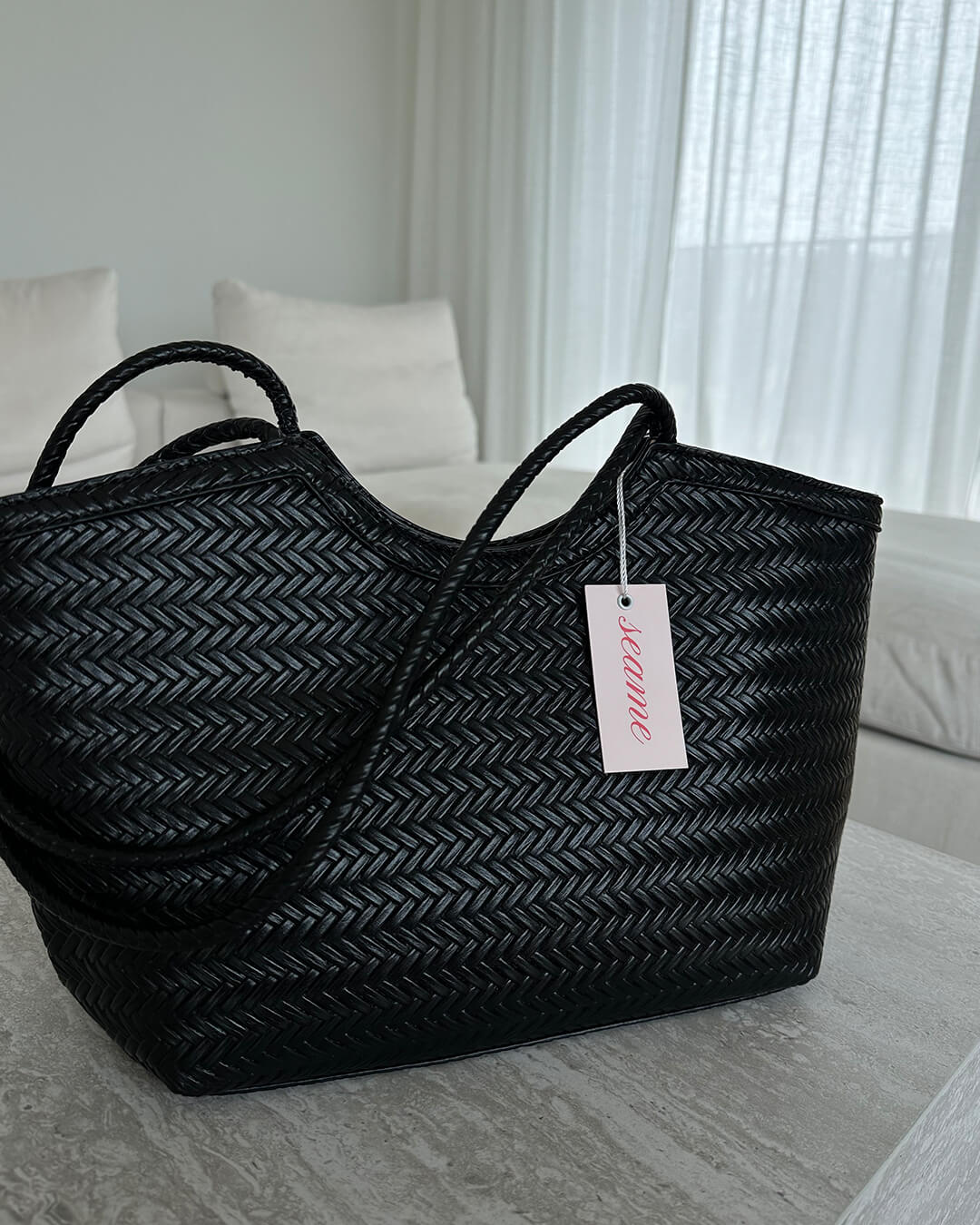 SEAME - Rica Woven Faux Leather Bag Black Regular