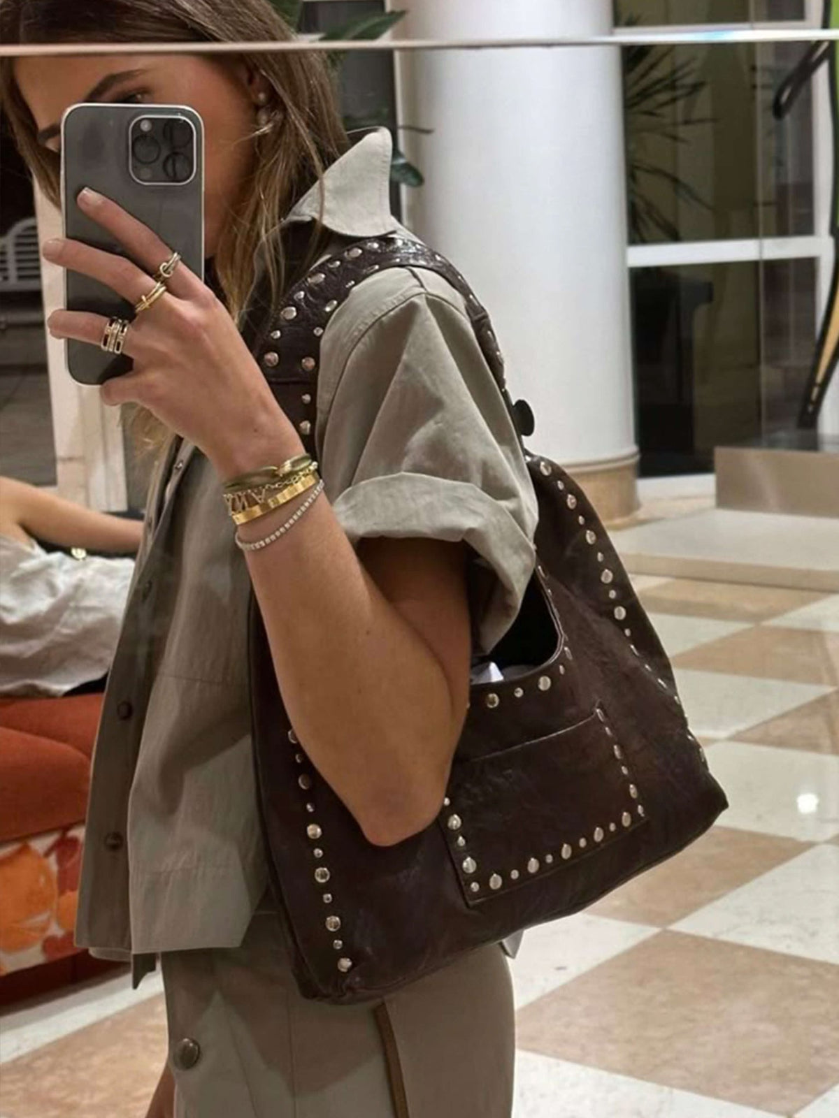 Seame - Stefani Studded Tote Bag Black Regular