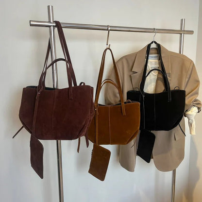 SEAME - Adriana - Vegan Leather Tote Bag with Large Capacity & Coin Purse for Women Brown