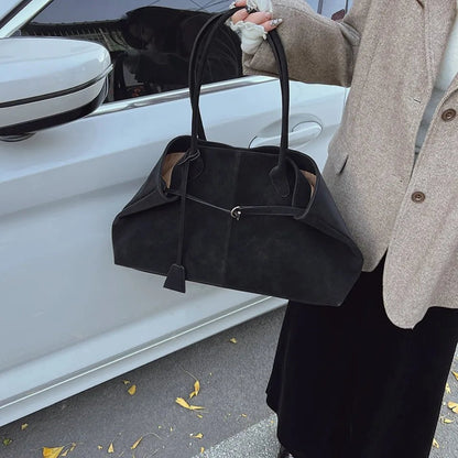 SEAME - Amara - Large Capacity Vegan Suede Handbag for Women in Retro Style Black
