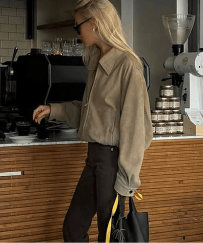 SEAME - Emily Suede Bomber Jacket Beige S
