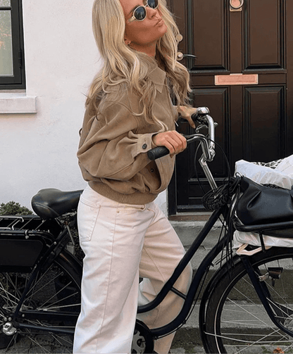 SEAME - Emily Suede Bomber Jacket Beige S