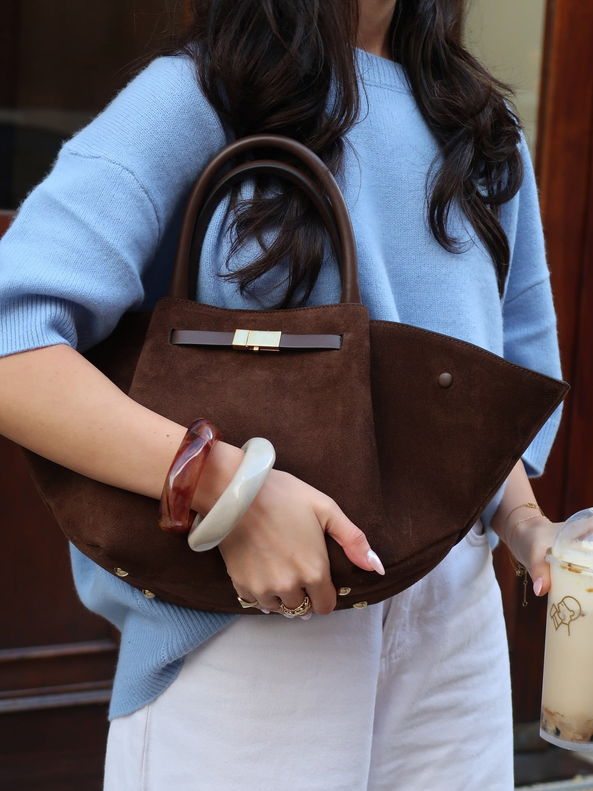 SEAME - Gretchen Suede Bag Dark Brown