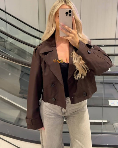 SEAME - Katrina Cropped Trench Coat Brown S
