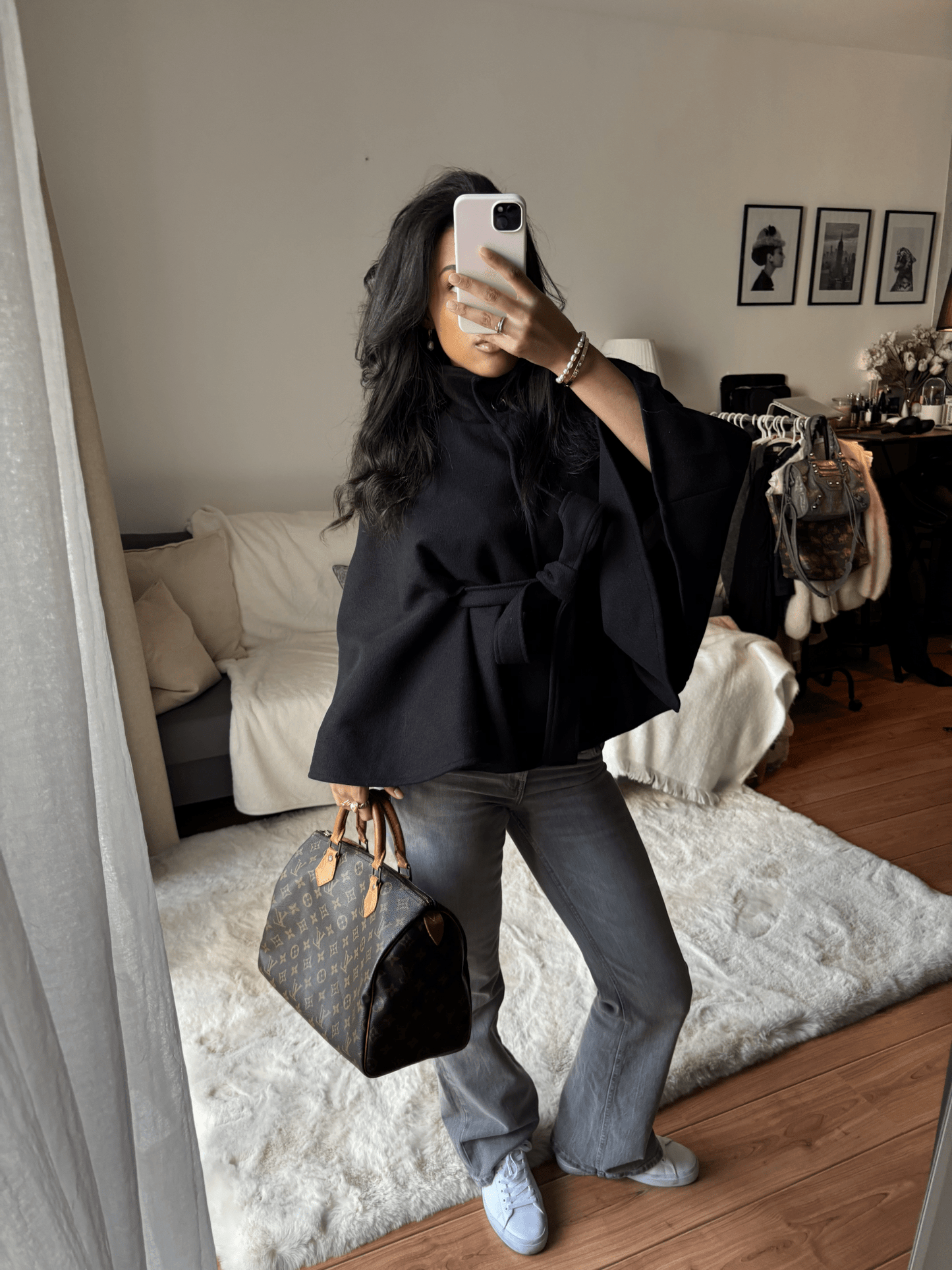 SEAME - Marianne High - Neck Belted Cape Jacket Navy S