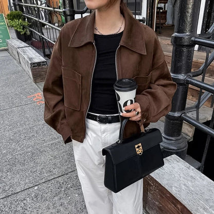SEAME - Nora Suede Bomber Jacket Brown S