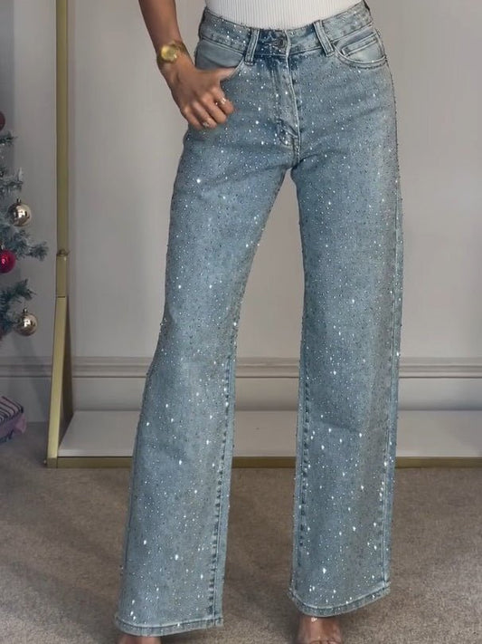 SEAME - Tara High - Waist Glitter Jeans Light Blue XL