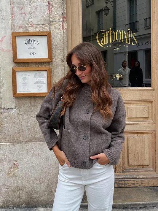 SEAME - Thea Knitted Cardigan Gray S